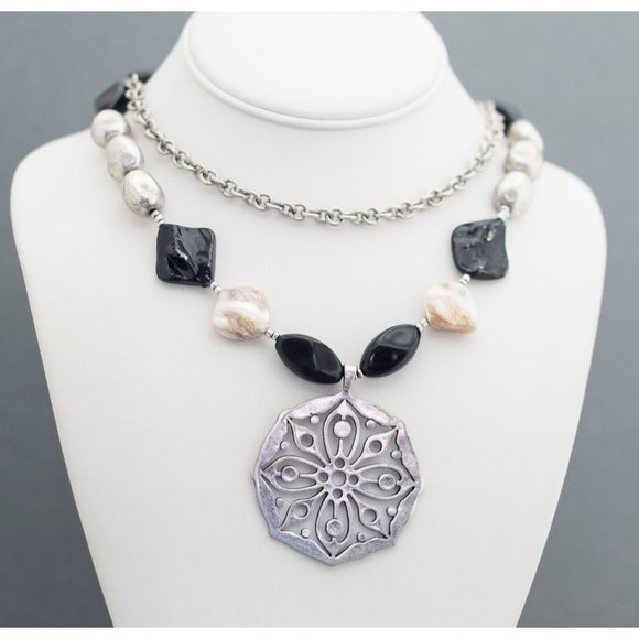 Vintage Gothic Silver Tone Multi Strand Necklace 28 Inches G6 - Picture 1 of 3